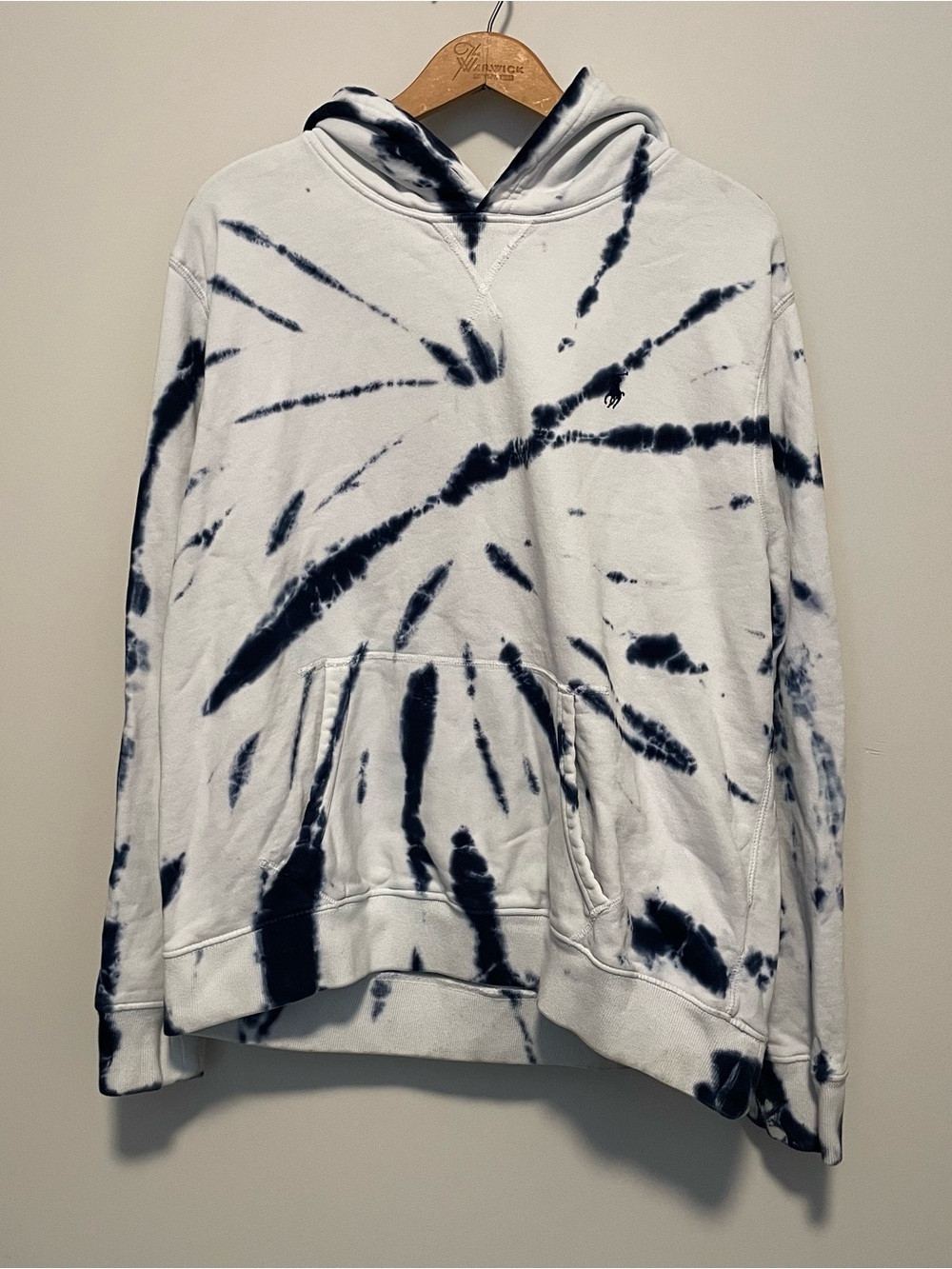 Rare Polo Ralph Lauren Tie Dye Hoodie Men's L Navy White Swirl Pony Sweatshirt
